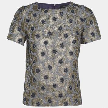 Weekend Max Mara Grey/Gold Floral Brocade Blouse M