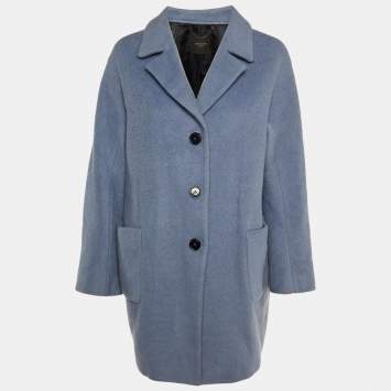 Pre Owned Weekend Max Mara Pale Blue Wool Button Front Coat L