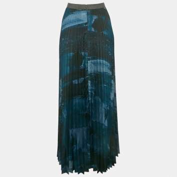 Weekend Max Mara Black & Blue Printed Plisse Midi Skirt S