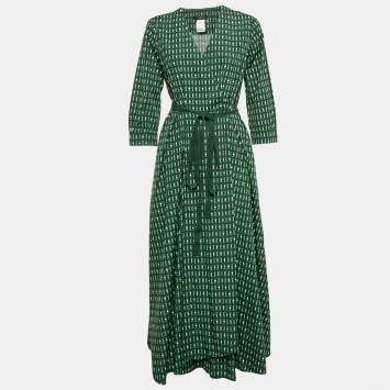Weekend Max Mara Green Printed Cotton Ravello Wrap Dress M