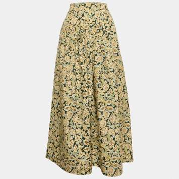 Weekend Max Mara Green/Multicolor Floral Print Pleated Long Skirt M