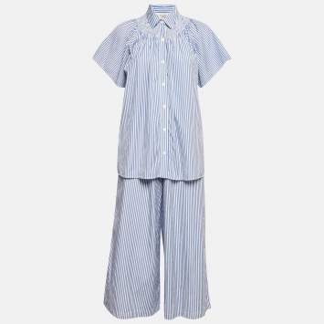Weekend Max Mara Blue Stripe Cotton Capri Pants and Blouse Set S