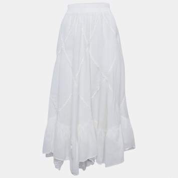 Weekend Max Mara White Linen Lace Trimmed Long Skirt M