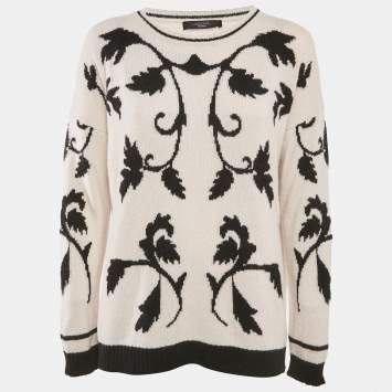Weekend Max Mara Ivory White Jacquard Wool Knit Sweater L
