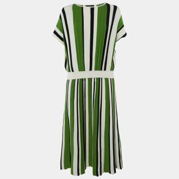 Pre Owned Weekend Max Mara Green Striped Knit Spiga/Editta Top & Skirt Set S