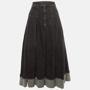 Pre Owned Weekend Max Mara X 24 by Kate Phelan Black Denim Pleated Skirt XL