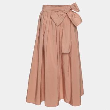 مملوكة مسبقًا Weekend Max Mara Nude Pink Satin Belted Midi Skirt M