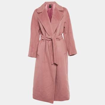 Pre Owned Weekend Max Mara Pink Wool Blend Felt Belted Coat S