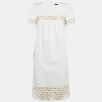 مملوكة مسبقًا Weekend Max Mara White Gabardine Lace Insert Mini Dress S