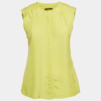 Pre Owned توب ويك إند ماكس مارا قطن بدون أكمام نيون أخضر مقاس صغير