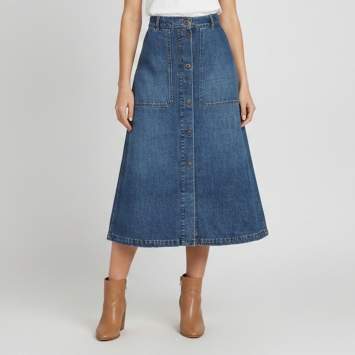Pre Owned Weekend Max Mara Blue Denim Button Down Midi Skirt L