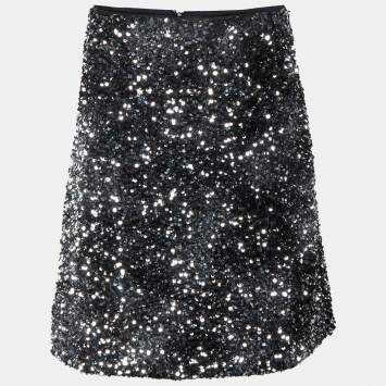 Pre Owned Weekend Max Mara Silver Sequined Uvetta Mini Skirt XL