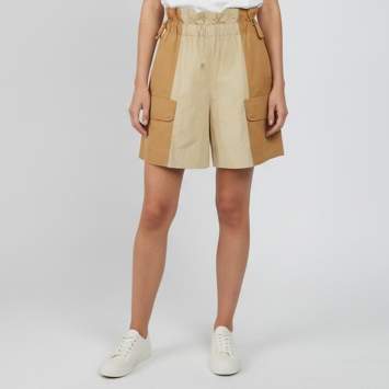 Pre Owned Weekend Max Mara Beige Colorblock Cotton Paper Bag Shorts S