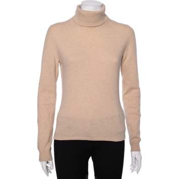 Pre Owned Weekend Max Mara Beige Wool Turtle Neck Long Sleeve Sweater M