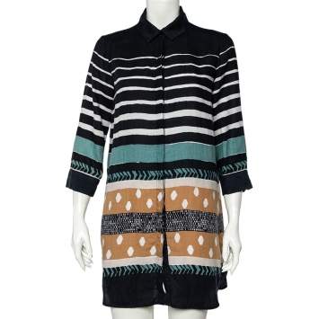 Pre Owned Weekend Max Mara Multicolor Printed Linen Blend Button Front Shirt M
