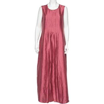Pre Owned Weekend Max Mara Pink Linen And Silk Pleated Long Dress XL
