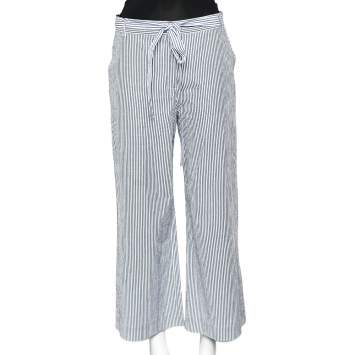 Pre Owned Weekend Max Mara Blue & White Striped Cotton Belted Culottes M