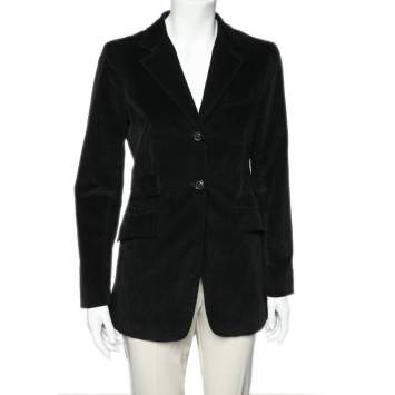 Pre Owned Weekend Max Mara Black Corduroy Button Front Blazer M