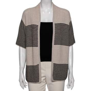 Pre Owned Weekend Max Mara Beige and Brown Striped Chunky Knit Cardigan M