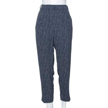 Pre Owned Weekend Max Mara Blue Printed Crepe Tailored Trousers M