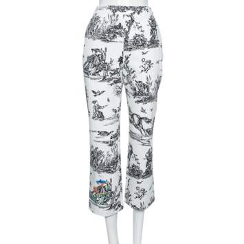 Pre Owned Weekend Max Mara White Printed Cotton Embroidered Detailed Pants L