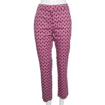 Pre Owned Weekend Max Mara Red Maze Printed Cotton Poplin Trousers M