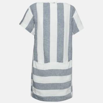 Pre Owned Weekend Max Mara Blue & White Striped Linen Dress M