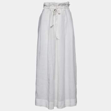 Pre Owned Weekend Max Mara White Linen Pleated Maxi Skirt M