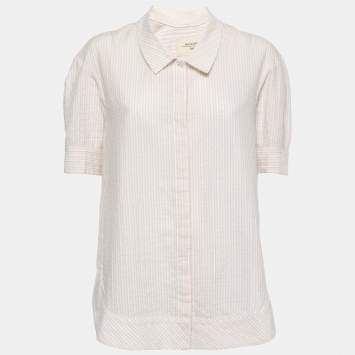 Pre Owned Weekend Max Mara White Striped Cotton Button Front Shirt S