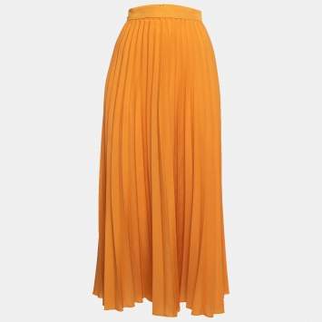Pre Owned Weekend Max Mara Mustard Yellow Plisse Midi Skirt M