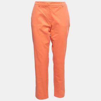 Pre Owned Weekend Max Mara Orange Cotton Slim Cigarette Trousers L