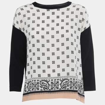 Pre Owned Weekend Max Mara Black Printed Knit & Silk Sweater Top S