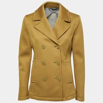 Pre Owned Weekend Max Mara Olive Green Neoprene Double-Breasted Coat M