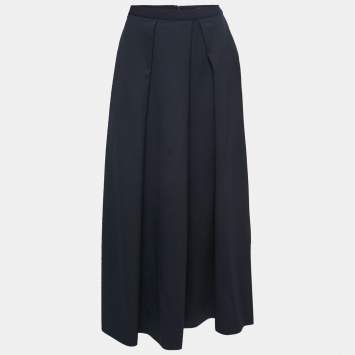 Pre Owned Weekend Max Mara Navy Blue Wool Pleated Maxi Skirt XS