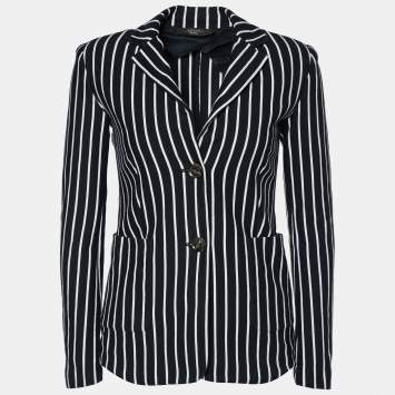 Pre Owned Weekend Max Mara Black Striped Cotton Knit Blazer XS