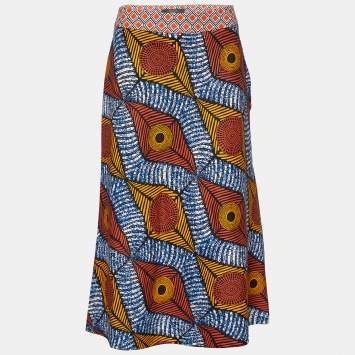 Pre Owned Weekend Max Mara Multicolor Printed Cotton Midi Skirt S