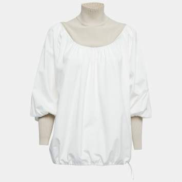 Pre Owned Weekend Max Mara White/Beige Cotton Turtle Neck Long Sleeve Top XS