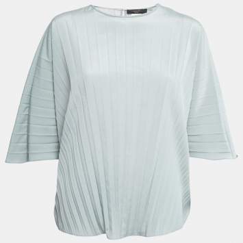 Pre Owned Weekend Max Mara Mint Green Pleated Polyester Kimono Sleeve Blouse M 