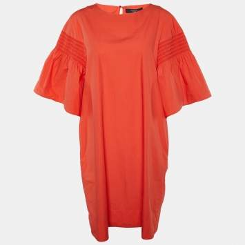 Pre Owned Weekend Max Mara Orange Cotton Shirred Sleeve Mini Dress M