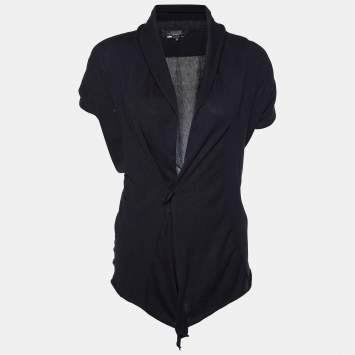Pre Owned Weekend Max Mara Black Knit Open Front Asymmetric Cardigan M