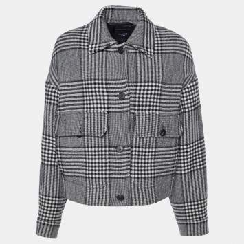 Pre Owned Weekend Max Mara White Houdstooth Wool Batun Cropped Jacket S