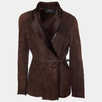 Pre Owned Weekend Max Mara Brown Suede & Fur Lined Wrap Tie Jacket M