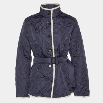 Pre Owned Weekend Max Mara Navy Blue Quilted Button Front Jacket M