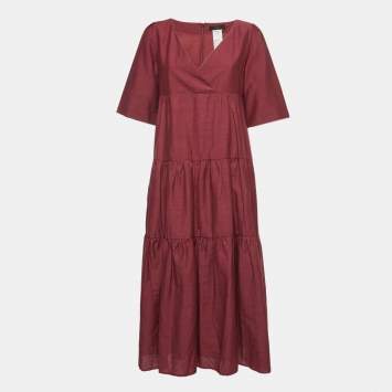 Pre Owned Weekend Max Mara Dark Pink Linen Blend Tiered Maxi Dress S