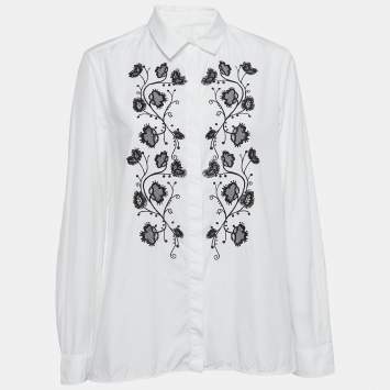 Pre Owned Weekend Max Mara White Embroidered Cotton Button Front Shirt M 
