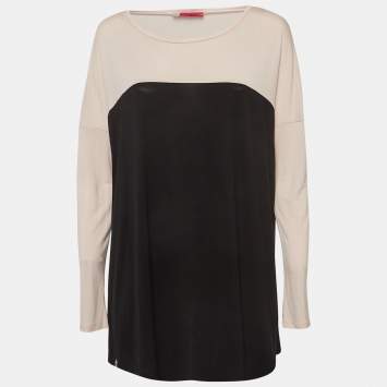 Pre Owned Weekend Max Mara Pink/Black Colorblocked Jersey Top M