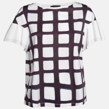 Pre Owned Weekend Max Mara White Check Print Cotton Top XL
