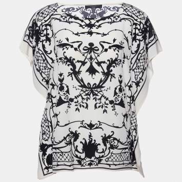 Pre Owned Weekend Max Mara Cream Printed Silk Kaftan Top M