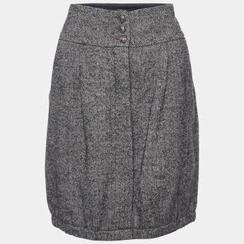 Pre Owned Weekend Max Mara Grey Zig Zag Wool Knee Length Skirt S