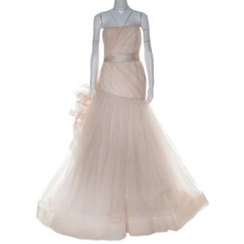 Pre Owned White By Vera Wang Blush and Cream Tulle Wedding Dress S